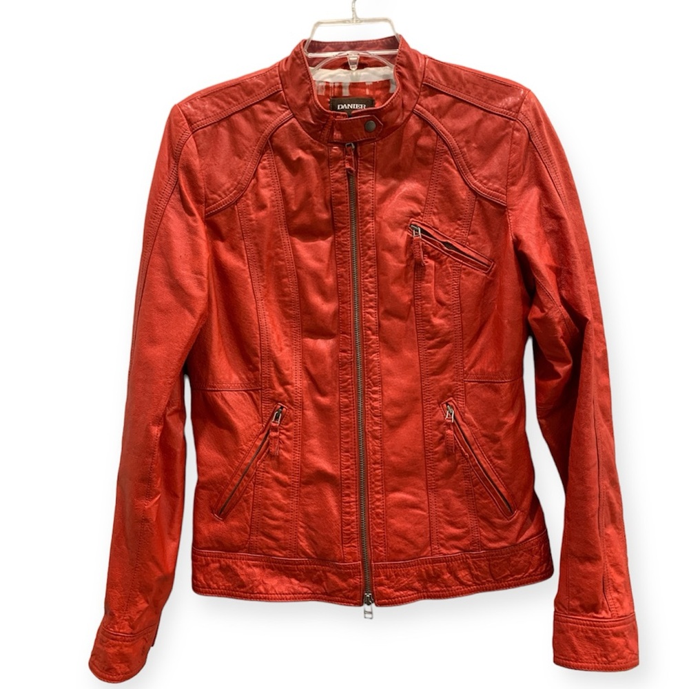 Danier, red genuine leather jacket, size 12 (UK)